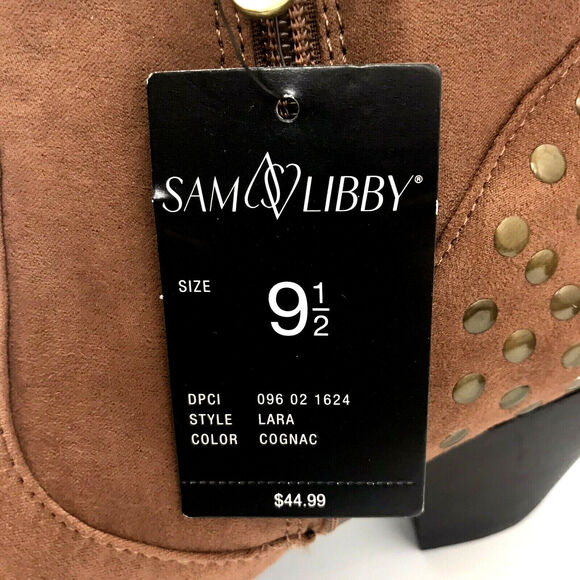 Sam & Libby Womens LARA Ankle Bootie Distressed Cognac Zip Boot Studs Sz 9.5 NEW - Picture 3 of 6